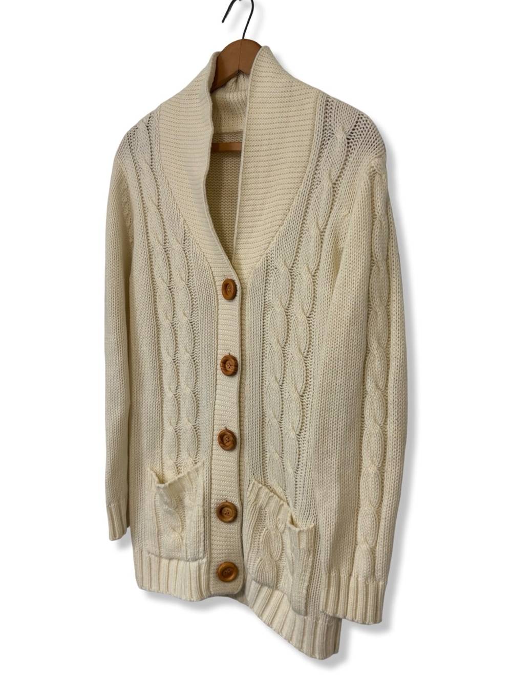 Vintage Cream Cable Knit Shawl Collar Cardigan Sweater